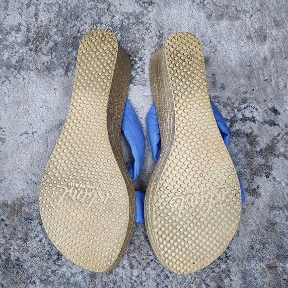 Island Slipper Hawaii Sandals Women’s Size 9 Blue Thong Wedge Heel Comfort - Picture 6 of 7